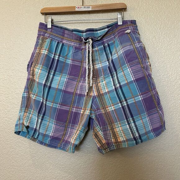Polo Ralph Lauren Men's Board Shorts Large Multicolor Plaid Swim Blue purple - Picture 1 of 10